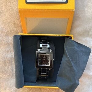 Fendi Black Onyx Square Watch with Diamond Bezel